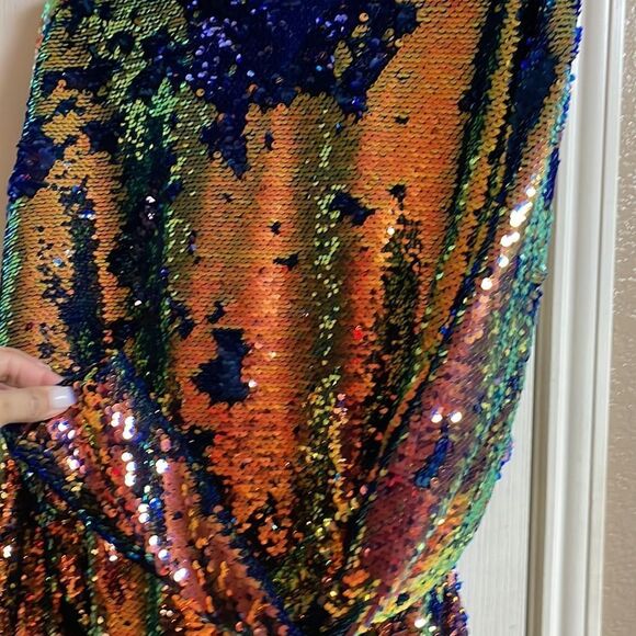 RTA Barbie Holographic Metallic Bronze Tangerine Yellow Mini New Years Dress NEW - Picture 12 of 16